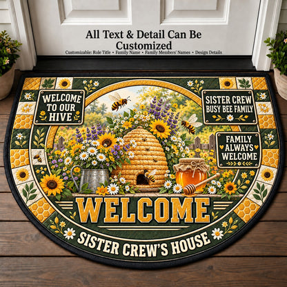 Sister Crew's Busy Bee Family Personalized Half Round Mat | 5To9Vibe
