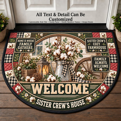 Sister Crew's Cozy Farmhouse Personalized Half Round Mat | 5To9Vibe