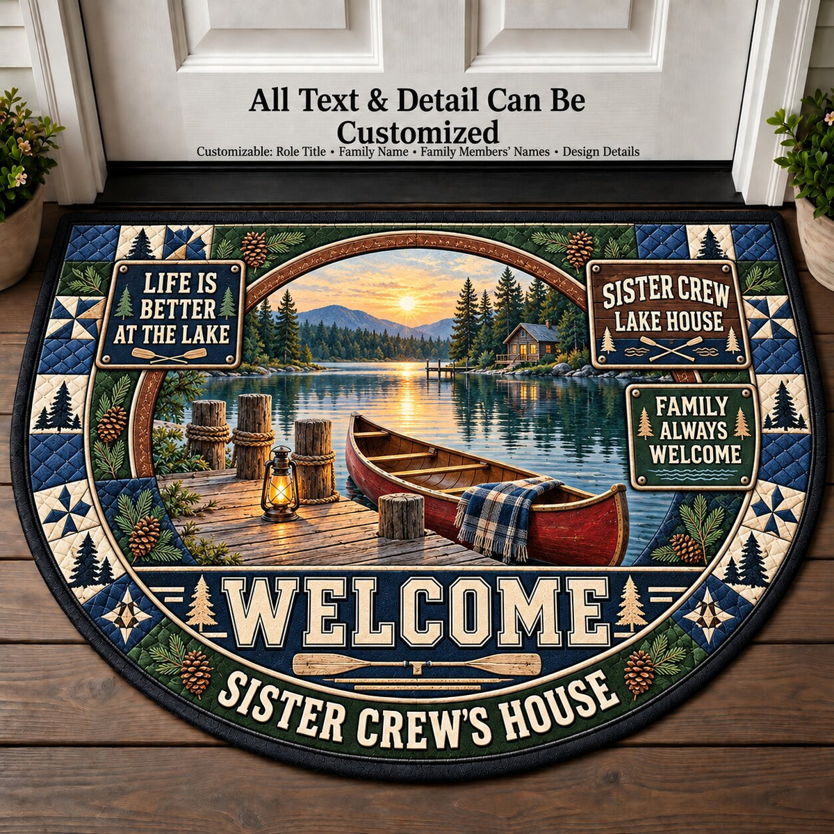 Sister Crew's Lake House Personalized Half Round Mat | 5To9Vibe