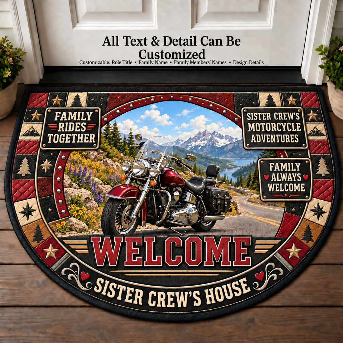 Sister Crew's Motorcycle Adventures Personalized Half Round Mat | 5To9Vibe