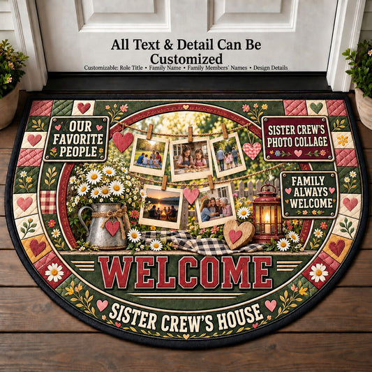 Sister Crew's Photo Collage Personalized Half Round Mat | 5To9Vibe