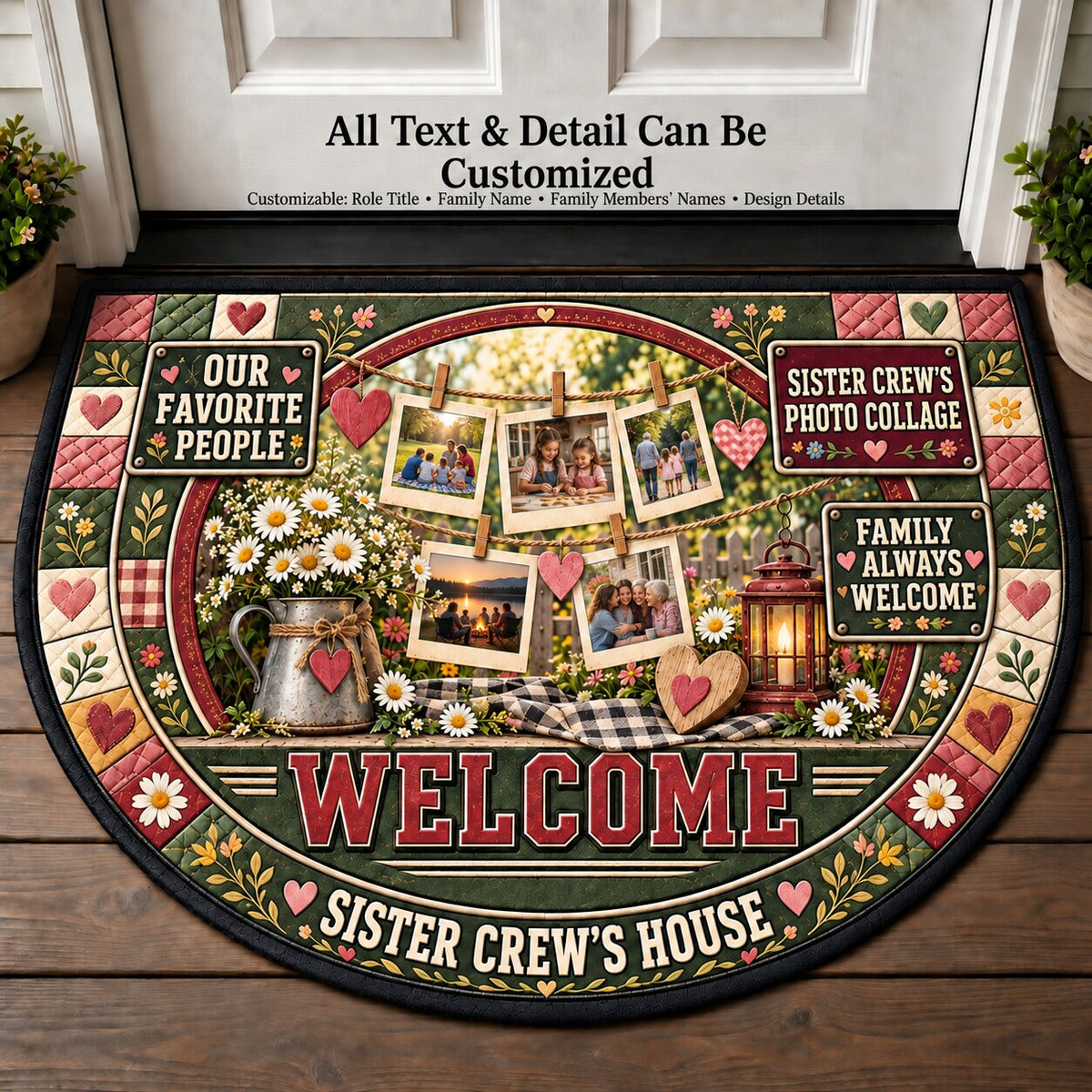 Sister Crew's Photo Collage Personalized Half Round Mat | 5To9Vibe