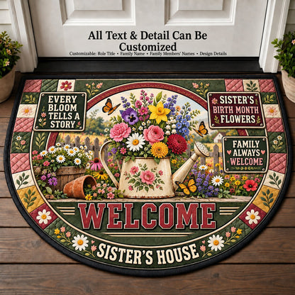 Sister's Birth Month Flowers Personalized Half Round Mat | 5To9Vibe