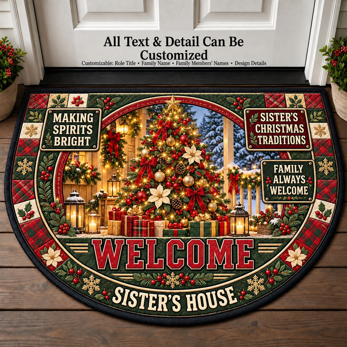 Sister's Christmas Traditions Personalized Half Round Mat | 5To9Vibe