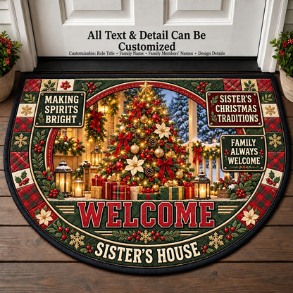 Sister's Christmas Traditions Personalized Half Round Mat | 5To9Vibe