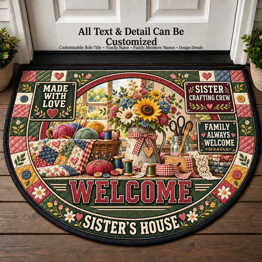 Sister's Crafting Crew Personalized Half Round Mat | 5To9Vibe