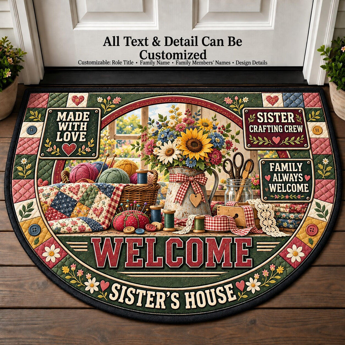 Sister's Crafting Crew Personalized Half Round Mat | 5To9Vibe