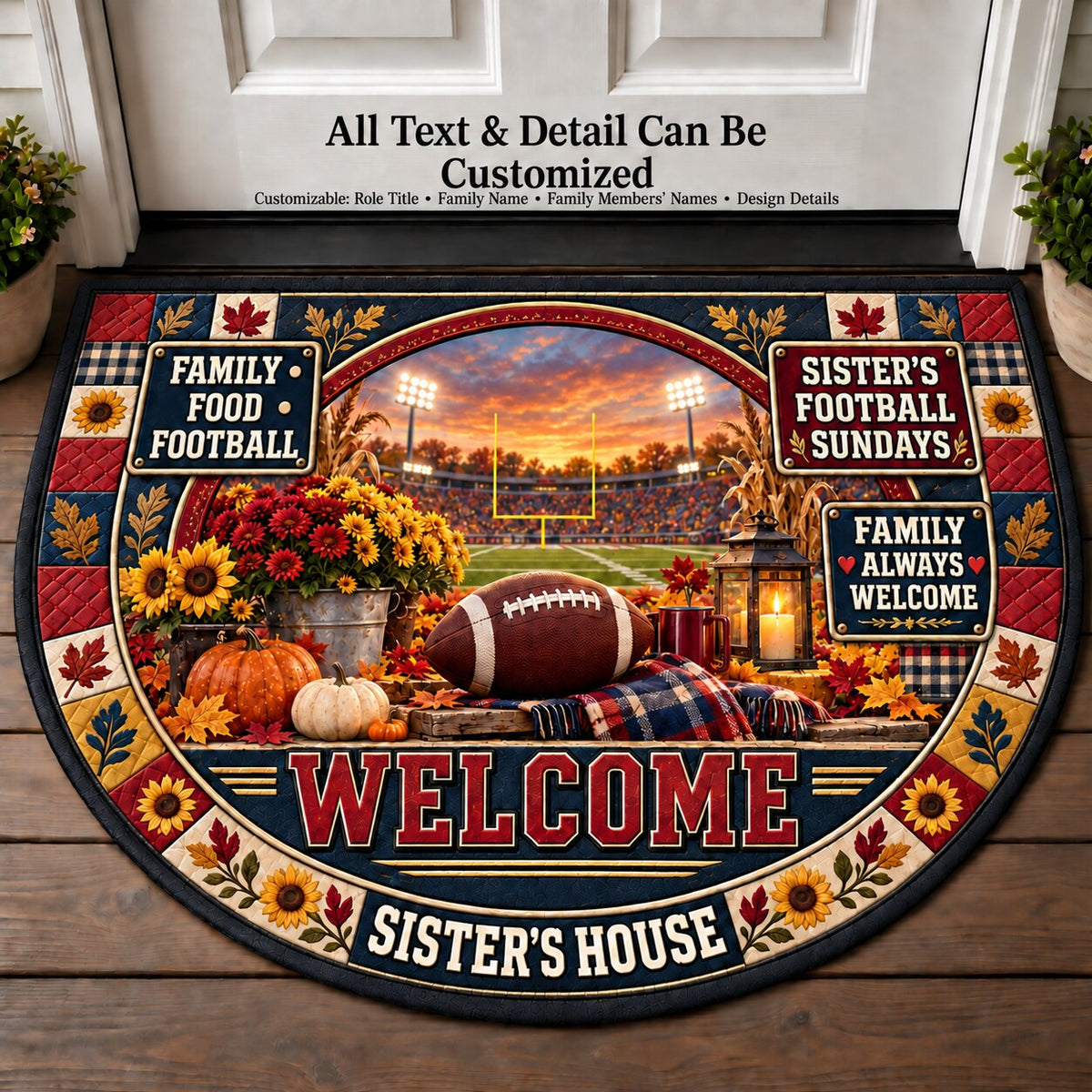Sister's Football Sundays Personalized Half Round Mat | 5To9Vibe