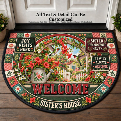 Sister's Hummingbird Haven Personalized Half Round Mat | 5To9Vibe