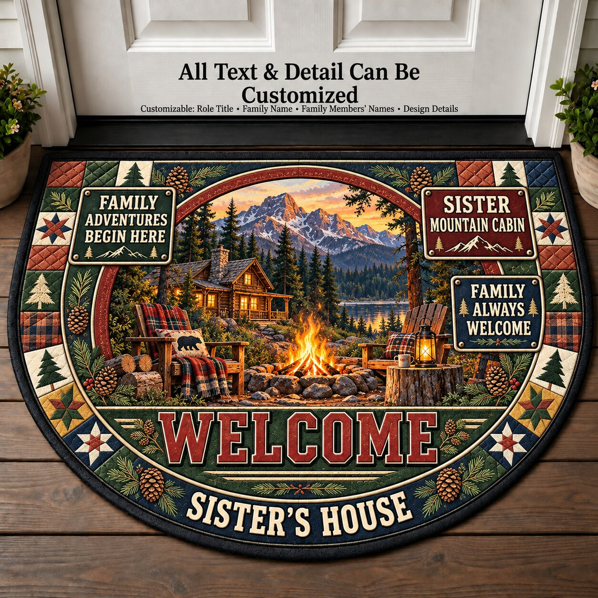 Sister's Mountain Cabin Personalized Half Round Mat | 5To9Vibe