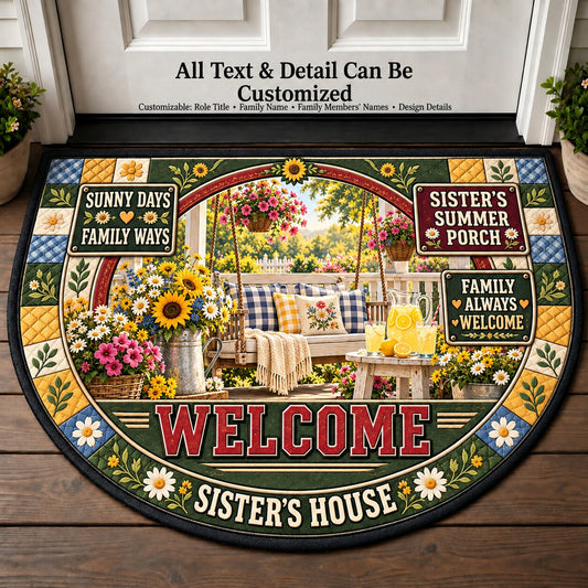 Sister's Summer Porch Personalized Half Round Mat | 5To9Vibe