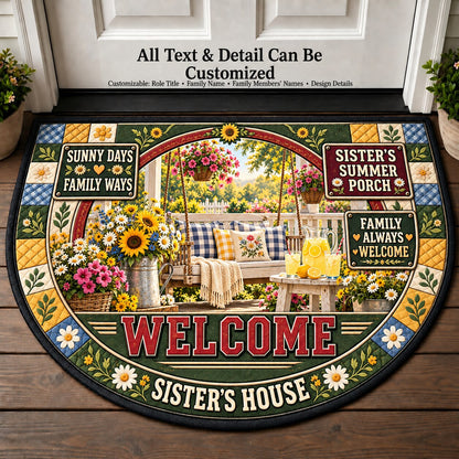 Sister's Summer Porch Personalized Half Round Mat | 5To9Vibe