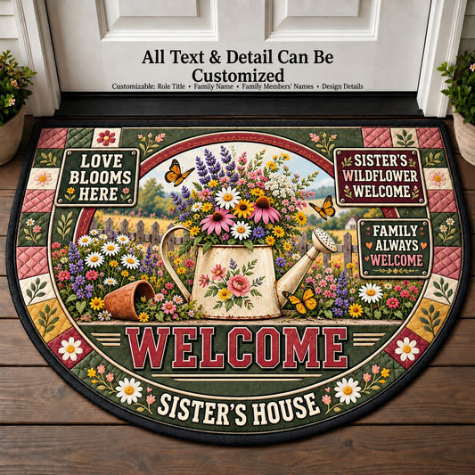 Sister's Wildflower Welcome Personalized Half Round Mat | 5To9Vibe