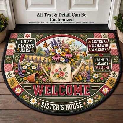 Sister's Wildflower Welcome Personalized Half Round Mat | 5To9Vibe