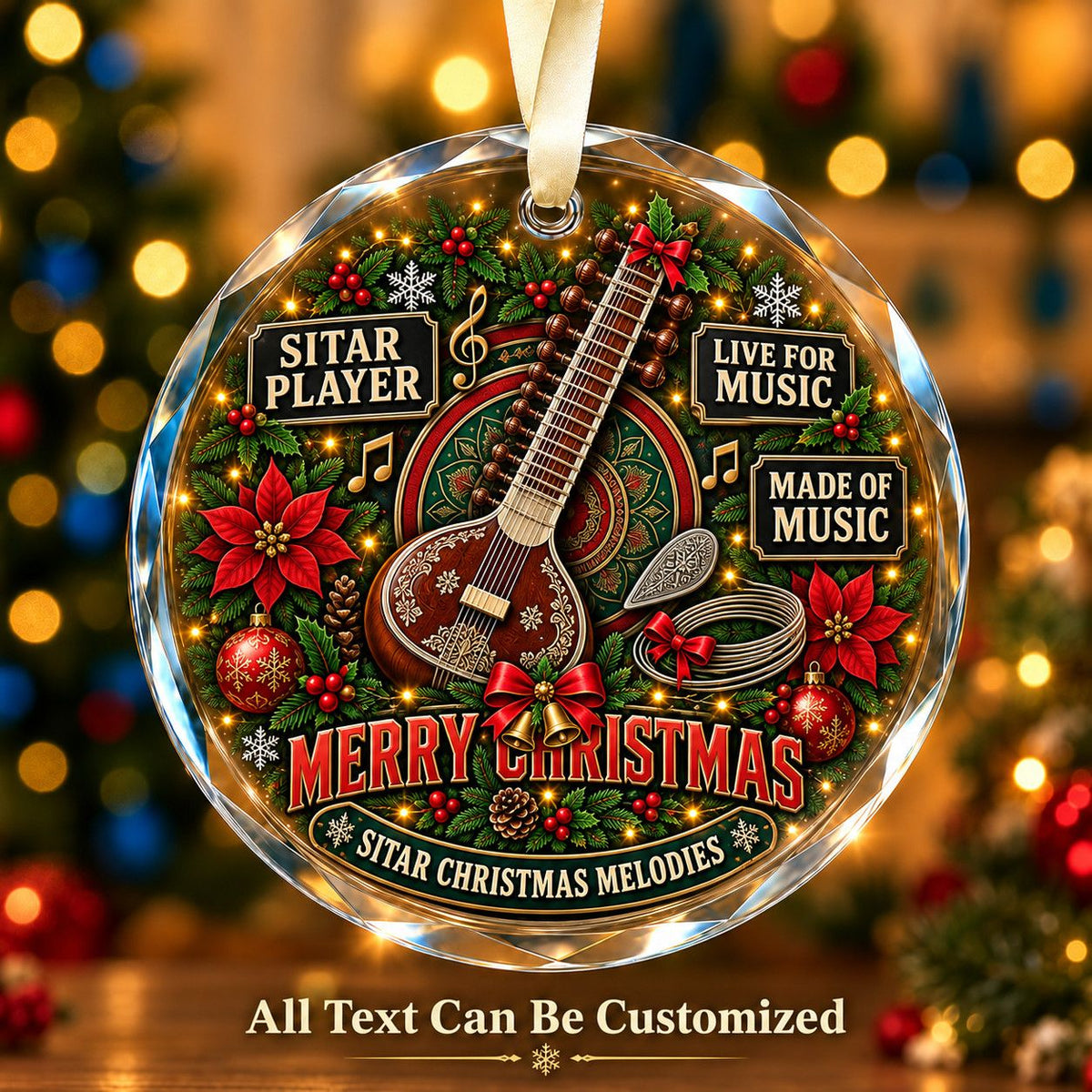 Sitar Player Personalized Glass Ornament | 5To9Vibe