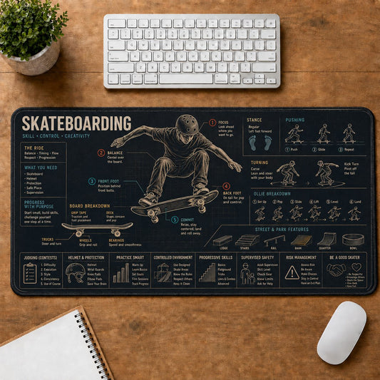 Skateboarding Sports Visual Guide Desk Mat | 5To9Vibe