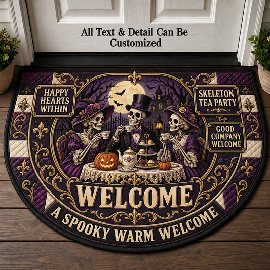 Skeleton Tea Party Personalized Half Round Mat | 5To9Vibe