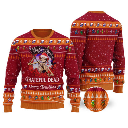 Skellington Grateful Dead Ugly Christmas Sweater Cardinal Red