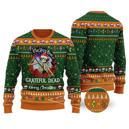 Skellington Grateful Dead Ugly Christmas Sweater Forest Green