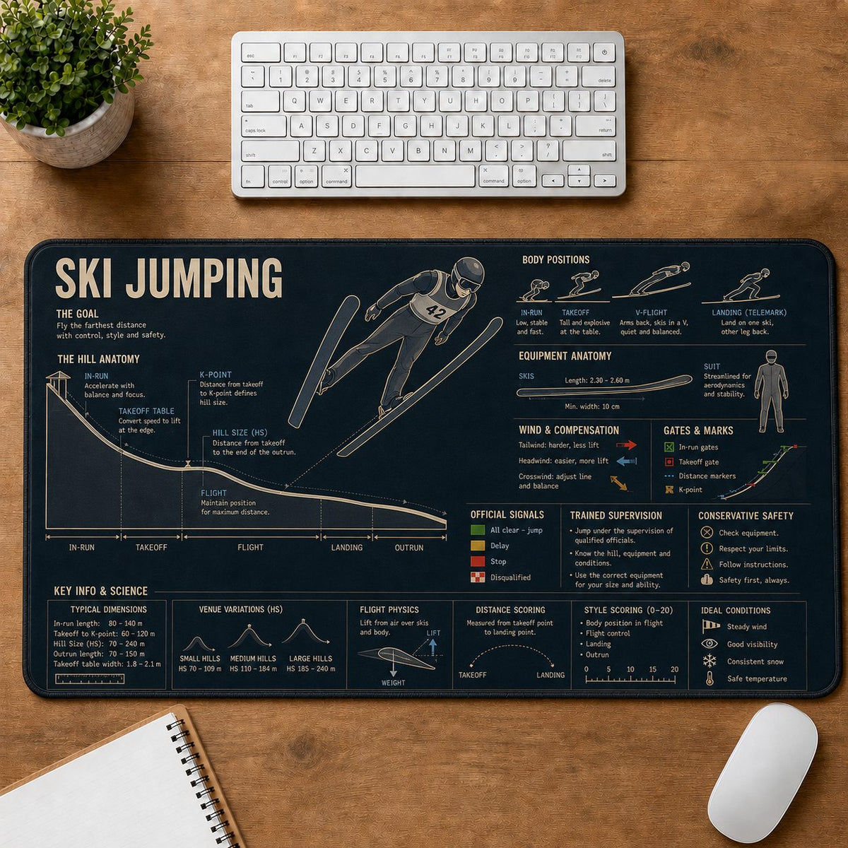 Ski Jumping Sports Visual Guide Desk Mat | 5To9Vibe