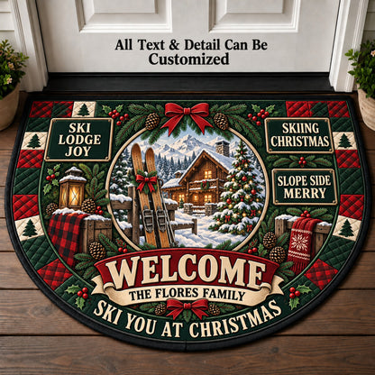 Skiing Christmas Personalized Half Round Mat | 5To9Vibe