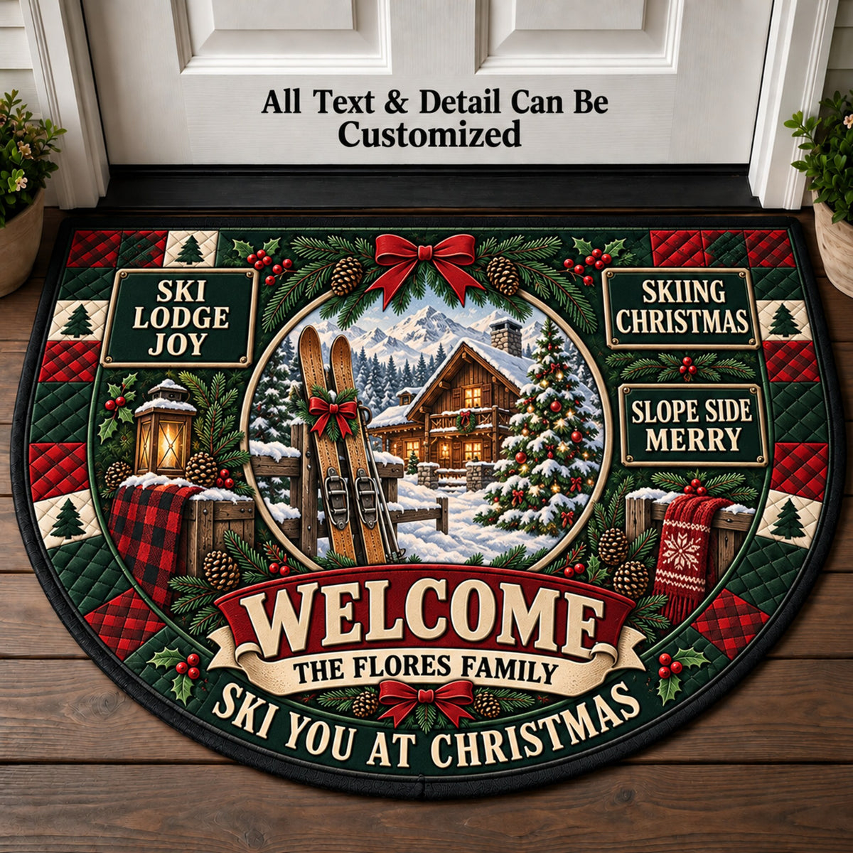 Skiing Christmas Personalized Half Round Mat | 5To9Vibe