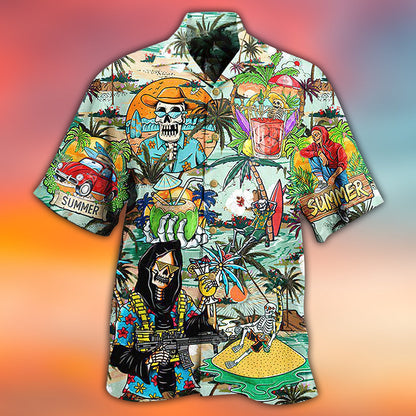 Skull Chill Out Summer Beach - Hawaiian Shirt 