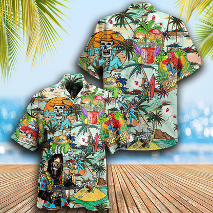 Skull Chill Out Summer Beach - Hawaiian Shirt 