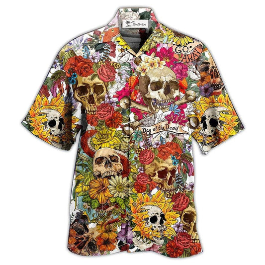Skull Day Of The Dead Flower Skull - Hawaiian Shirt 