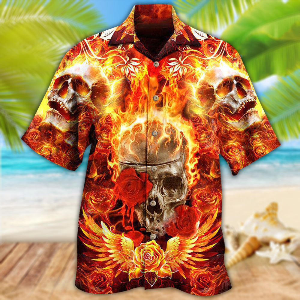Skull Flaming Rose - Hawaiian Shirt 