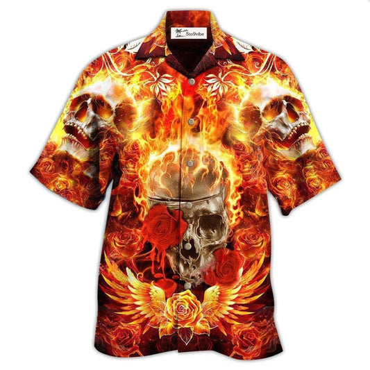 Hawaiian Shirt / Adults / S Skull Flaming Rose - Hawaiian Shirt 