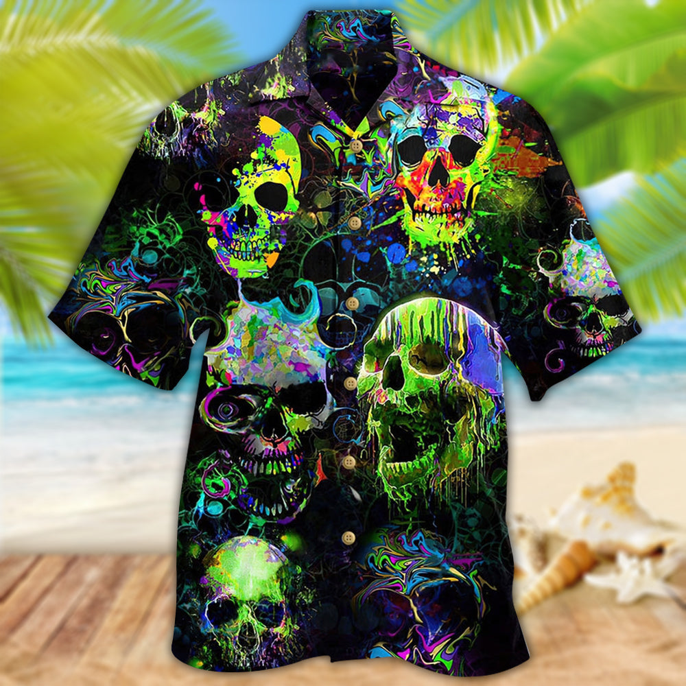 Skull Green Color Splash - Hawaiian Shirt 