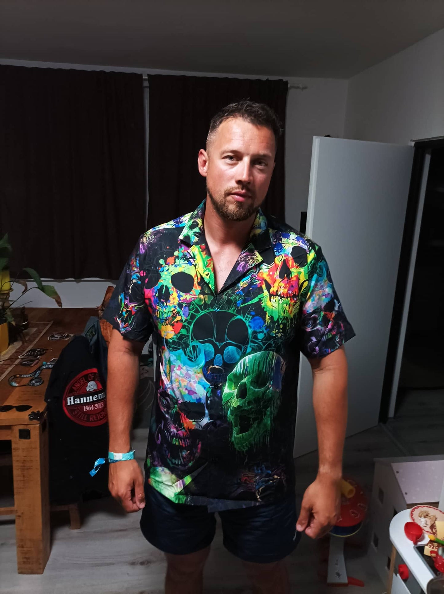 Skull Green Color Splash - Hawaiian Shirt 
