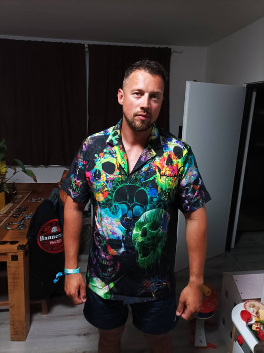Skull Green Color Splash - Hawaiian Shirt 