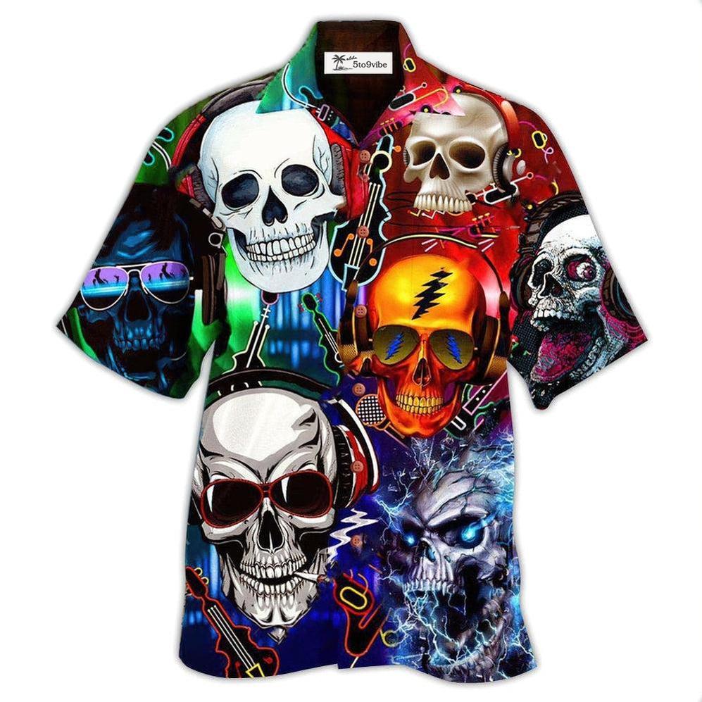 Hawaiian Shirt / Adults / S Skull Guitar Lets Get High - Hawaiian Shirt 