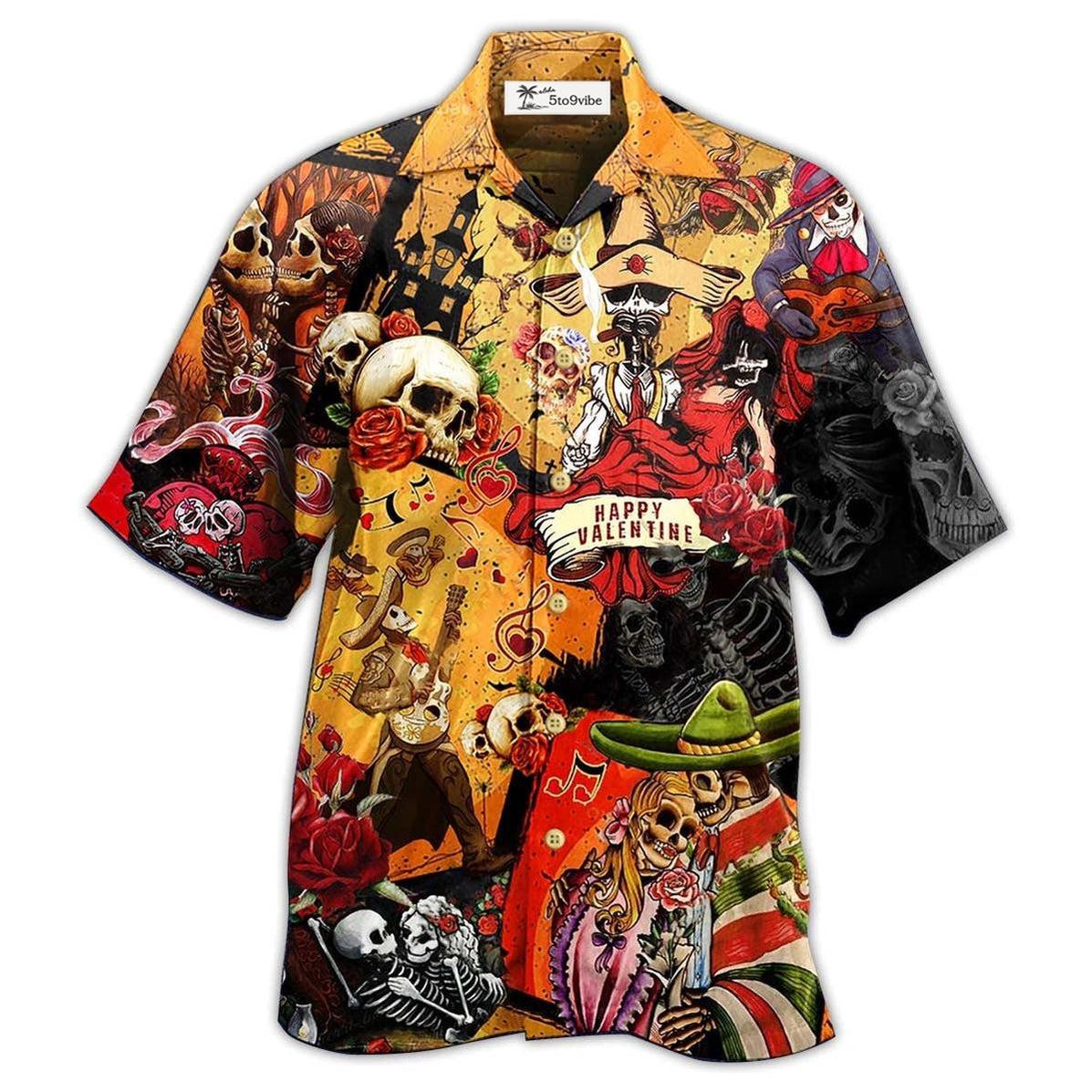 Hawaiian Shirt / Adults / S Skull Happy Valentine's Day - Hawaiian Shirt 