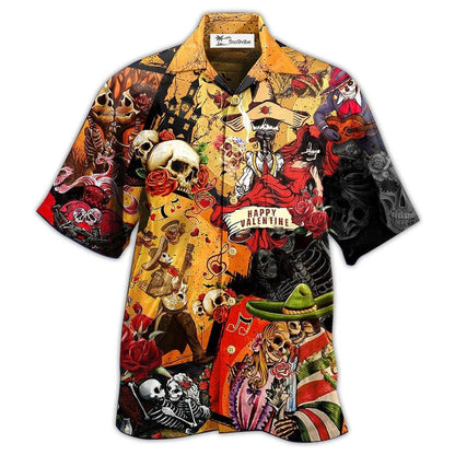 Hawaiian Shirt / Adults / S Skull Happy Valentine's Day - Hawaiian Shirt 