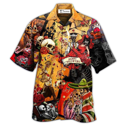 Hawaiian Shirt / Adults / S Skull Happy Valentine's Day - Hawaiian Shirt 