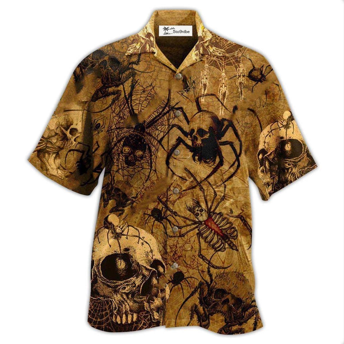 Hawaiian Shirt / Adults / S Skull Im Only Here For The Spiders - Hawaiian Shirt 