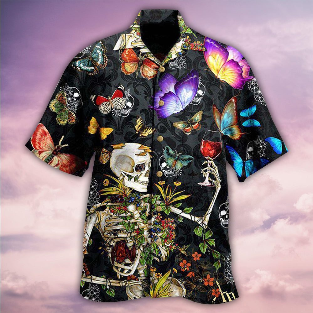 Skull Love Butterfly Overnight - Hawaiian Shirt 