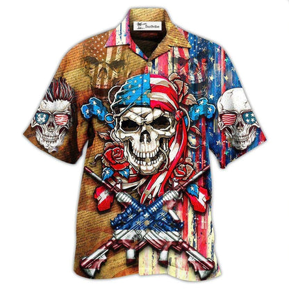 Hawaiian Shirt / Adults / S Skull Patriotic Flower America - Hawaiian Shirt 
