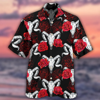 Skull Rose And Ram Skull - Hawaiian Shirt 