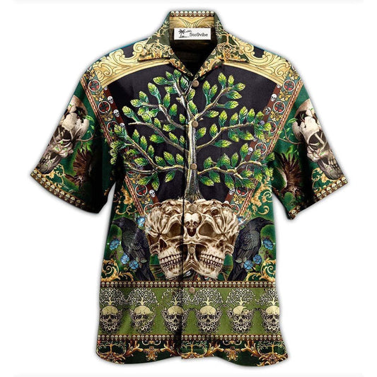 Hawaiian Shirt / Adults / S Skull Trees Style Love Green Cool - Hawaiian Shirt 