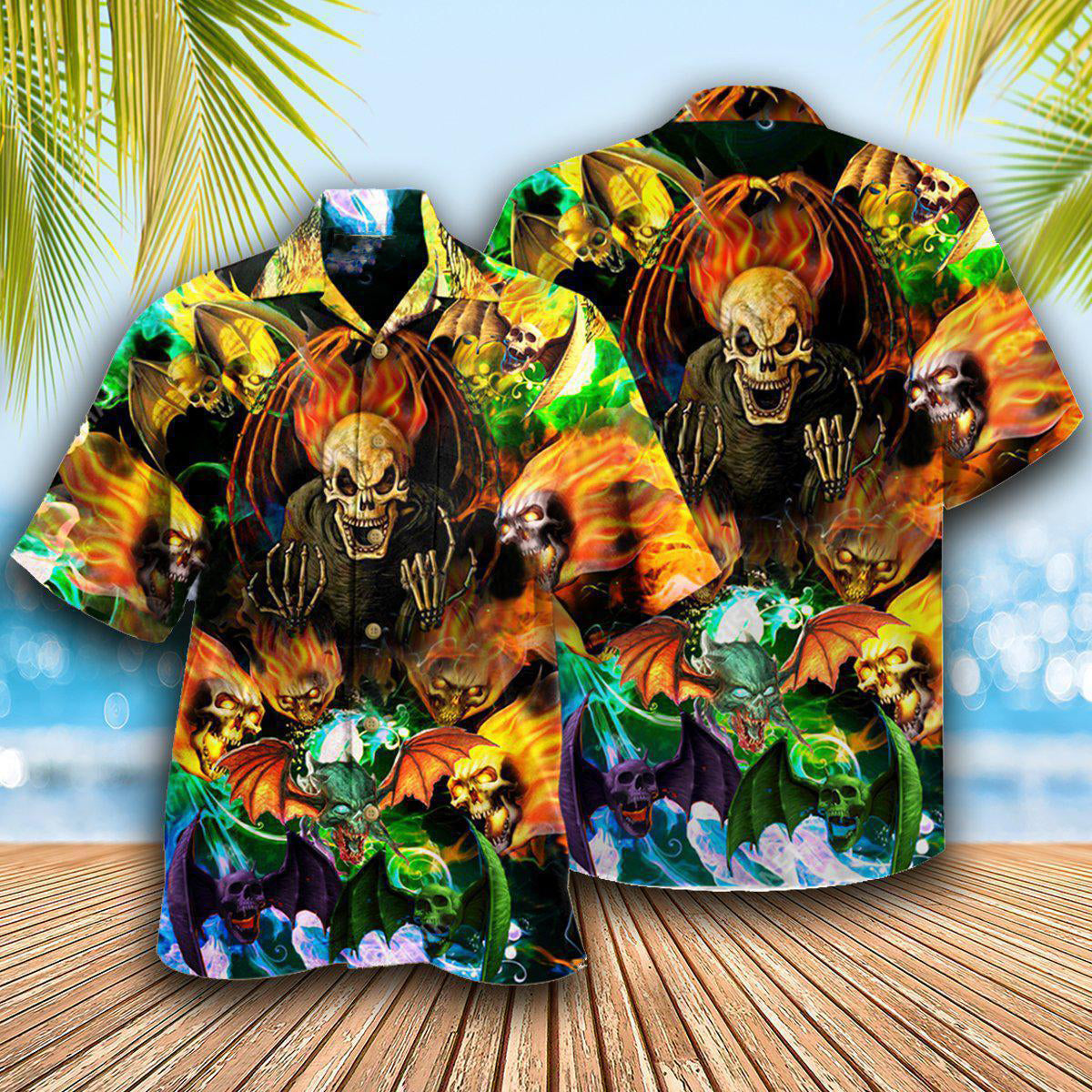 Skull With Bat Wings - Hawaiian Shirt 