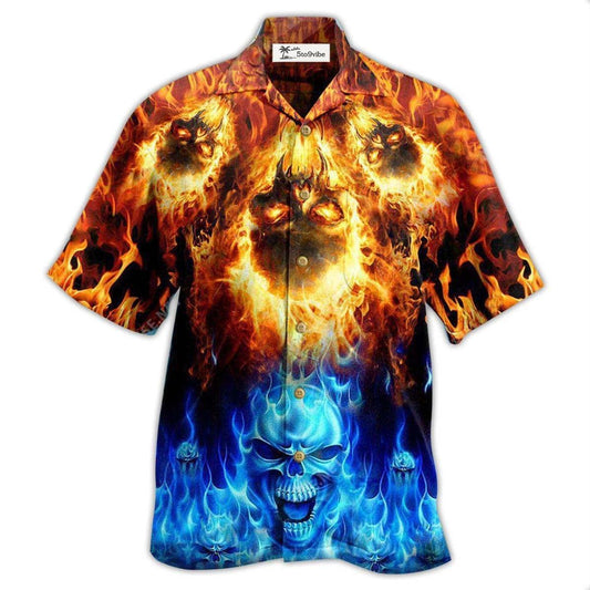 Hawaiian Shirt / Adults / S Skull Fire Burning Forever Fire And Water - Hawaiian Shirt 