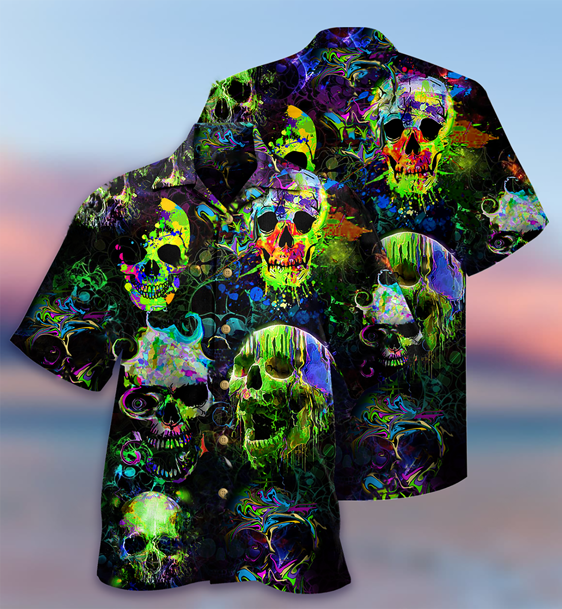Skull Green Color Splash - Hawaiian Shirt 