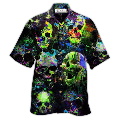Hawaiian Shirt / Adults / S Skull Green Color Splash - Hawaiian Shirt 