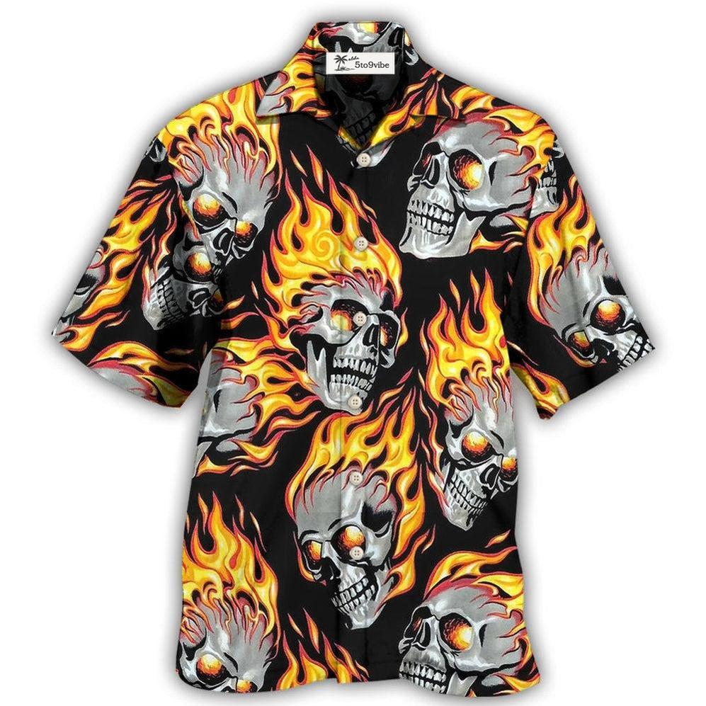 Hawaiian Shirt / Adults / S Skull On Fire - Hawaiian Shirt 