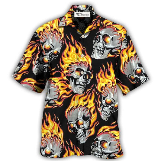 Hawaiian Shirt / Adults / S Skull On Fire - Hawaiian Shirt 