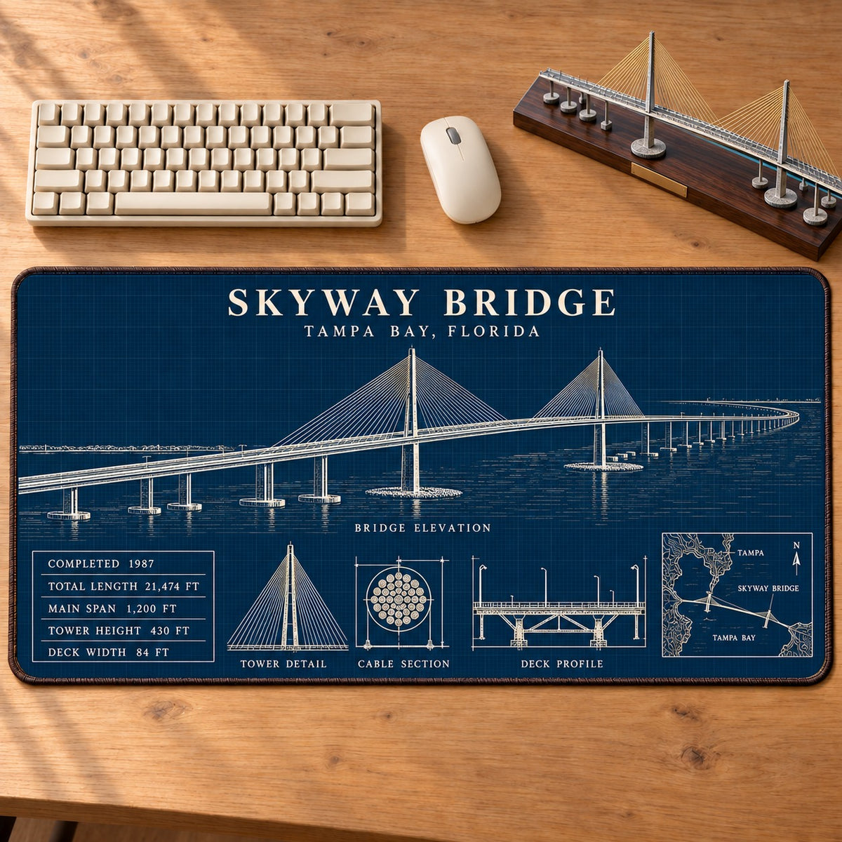 Legendary US Bridges Engineering Blueprint Desk Mat Mouse Pad Trending - 5to9vibe